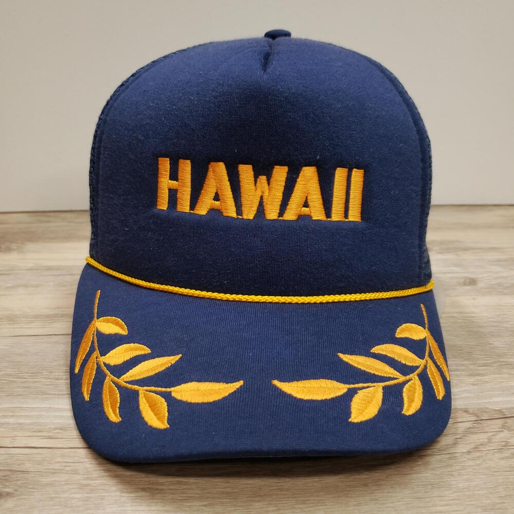 Vintage Hawaii Hat Cap Snapback Navy Mesh Back Trucker Embroidered Rope Adj